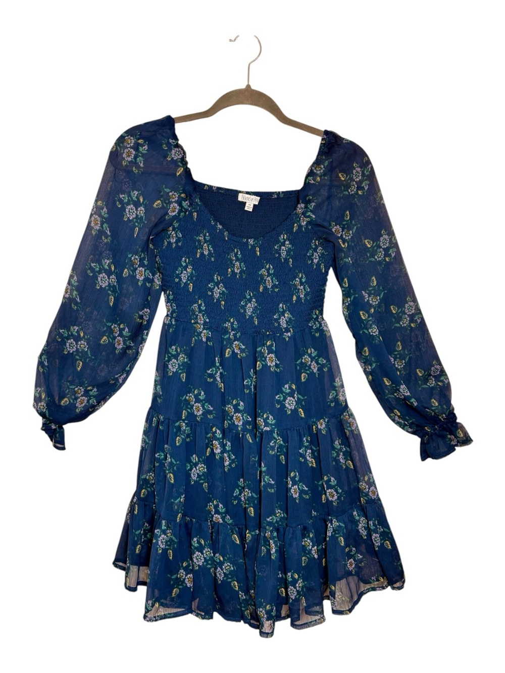Patrons of Peace Blue Floral Smocked Dress Feminine Boho XS